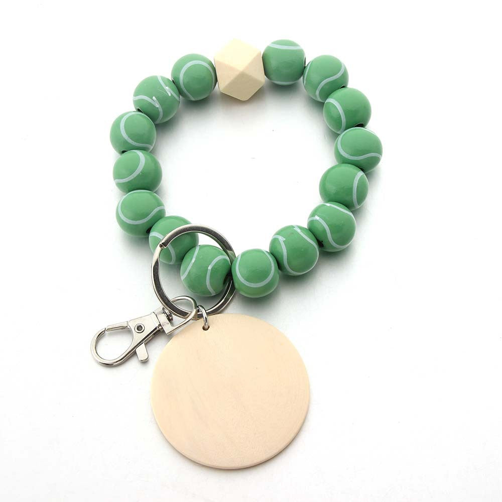 Wholesale Football Basketball Baseball Wood Brand Wrist Keychain
